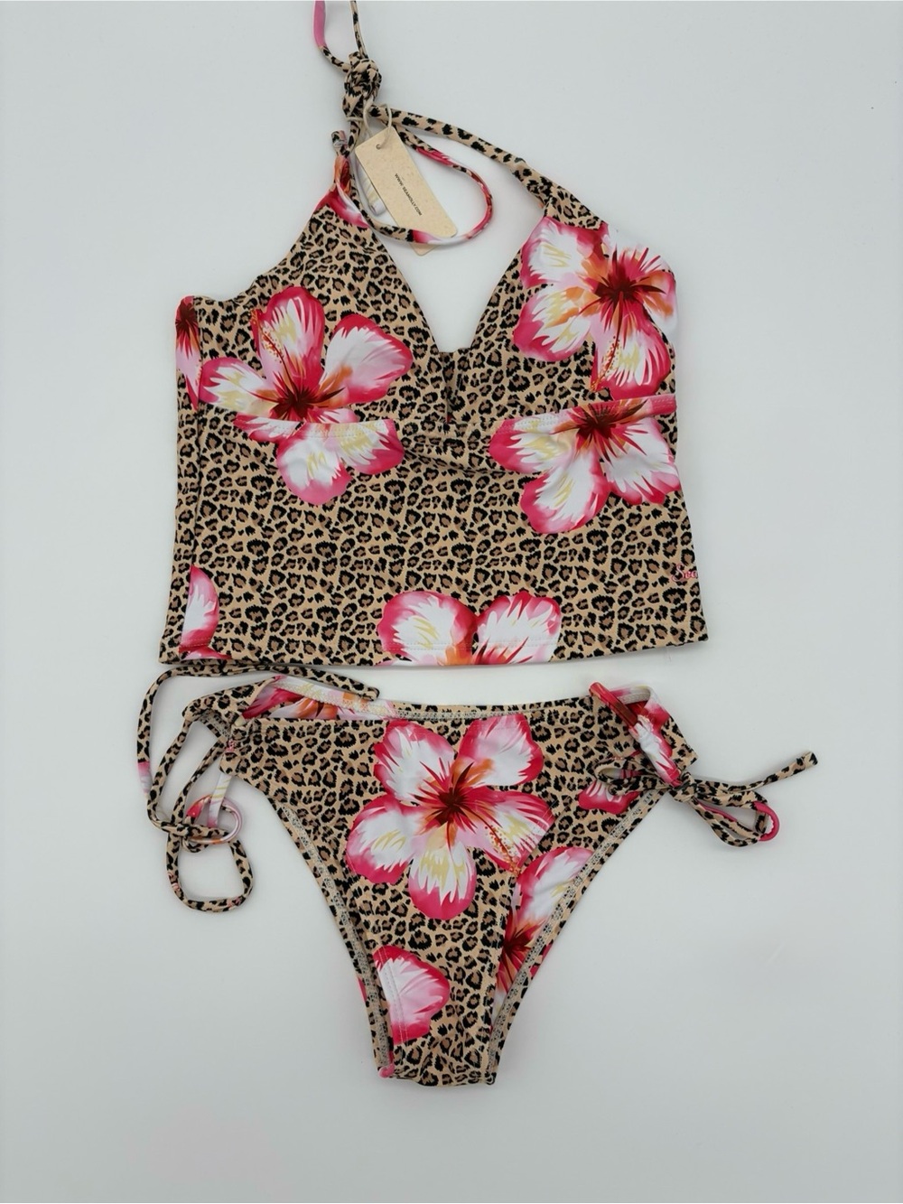 Leopard & Pink Floral Tankini Bikini Set